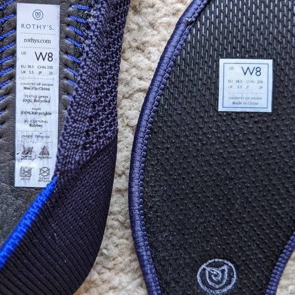 Rothy's retired Navy Blue Honeycomb Design Flats with Coral Insole - Picture 10 of 11